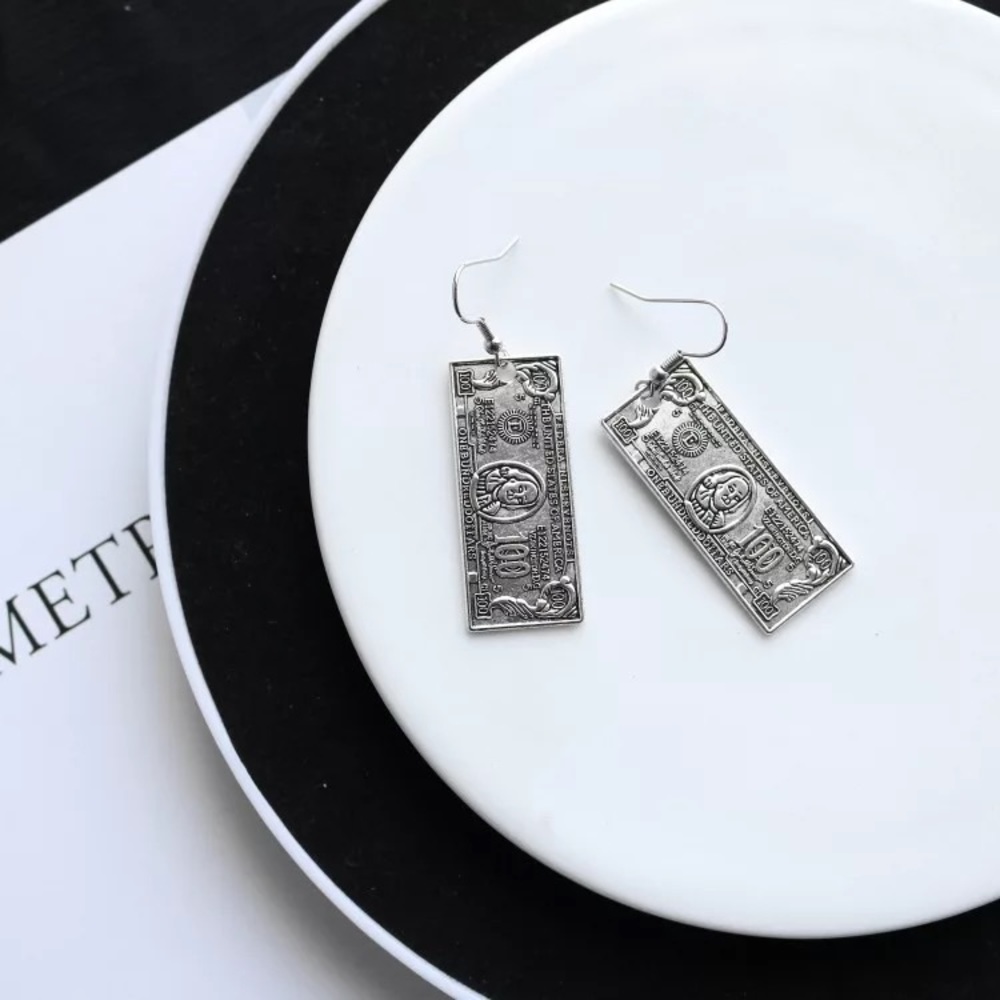 Unique Cool girl Money Earrings Silver
